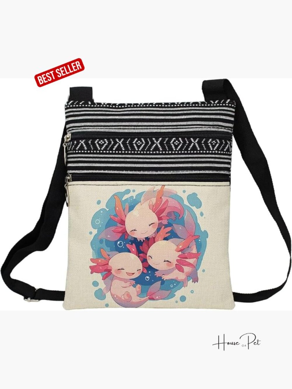 Cartoon Axolotls Small Messenger Crossbody Bag Adjustable Strap